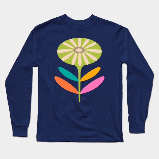 TAMI Mid-Century Modern Mod Floral Round Daisy in Bright Multi-Colours - UnBlink Studio by Jackie Tahara Long Sleeve T-Shirt by UnBlink Studio by Jackie Tahara